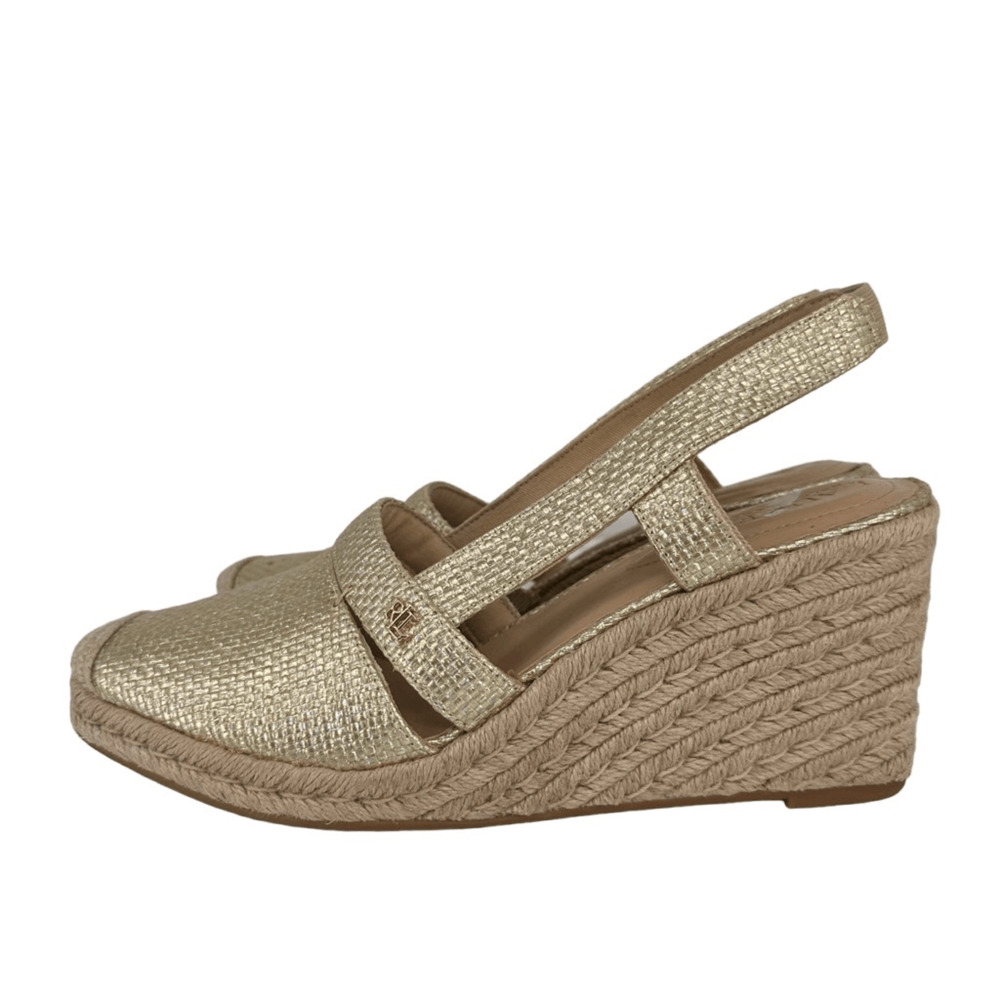 Lauren Ralph Lauren Gold Woven Espadrille Wedge Sandals